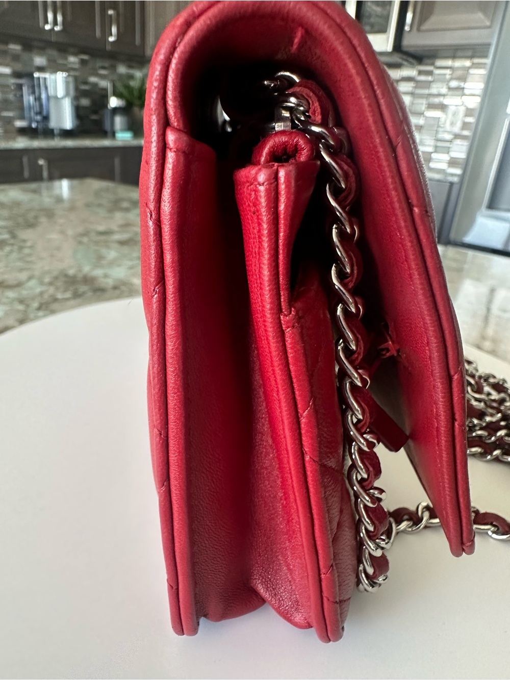 Chanel Classic WOC Wallet On Chain Red Lambskin Silver HW Pristine - Entrupy COA - Picture 8 of 16